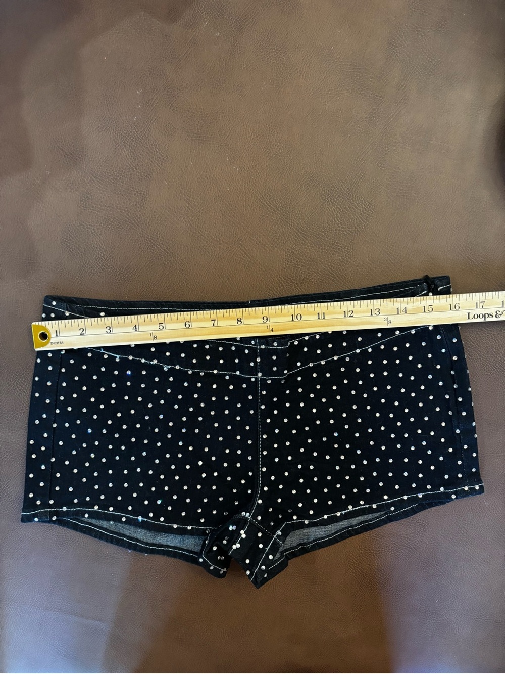 Edikted Moirah Rhinestone Denim Micro Shorts - Picture 11 of 11